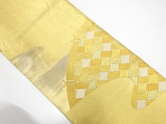 JAPANESE KIMONO / ANTIQUE FUKURO OBI / SILK / WOVEN FENCE & STREAM